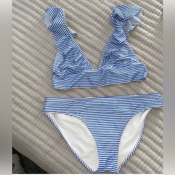 aerie Other - Aerie Stripped Blue & White Bikini Top & Bottoms Size M